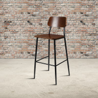 Flash Furniture XU-DG-60725B-GG Industrial Barstool with Gunmetal Steel Frame and Rustic Wood Seat